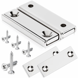Neodymový plochý magnet v oceľovom puzdre s otvormi pre skrutky 40×13,5×5 mm, s podložkami – 2 ks