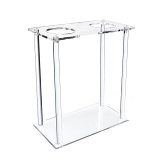 Suport dublu pentru pâlnii Imhoff din PC – transparent, stabil, cu orificii de 85 mm
