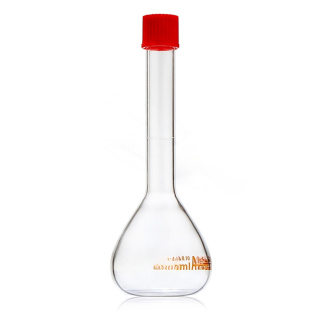 Pahar etalon din sticlă, 50 ml, clasa A, scară maro, filet GL18, cu certificat