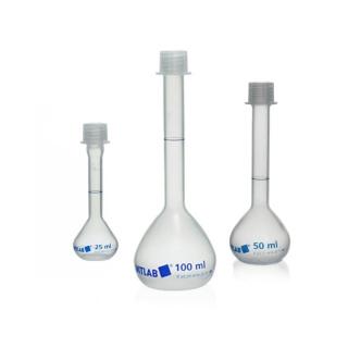 Banka de măsurare din PP cu capac cu șurub, clasa B – 50 ml, DIN EN ISO 1042
