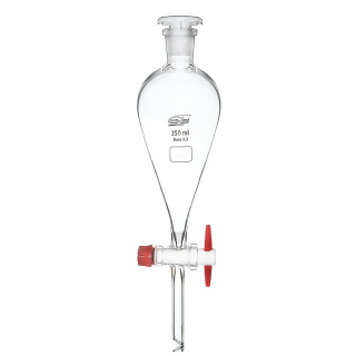 Palnie conic separatoare Squibb, 100 ml, șlefuire 19/26, robinet PTFE, sticlă borosilicată (BORO 3.3)