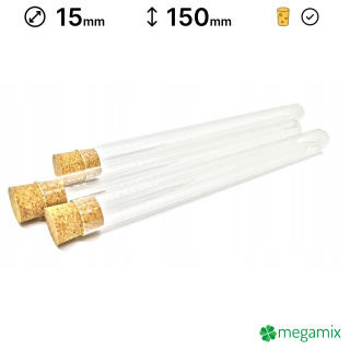 Eprubete de sticlă cu dop, 150mm diametru 15mm 10 buc.