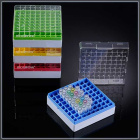 Kryobox na skúmavky 81 miest 133x133x53 mm, polykarbonát, žltý