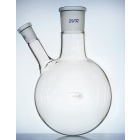 Sticlă cu două gâturi și fund rotund cu gât lateral înclinat, 100 ml, șlefuire 24/29 și 14/23, GLASSCO, sticlă borosilicată (BORO 3.3)