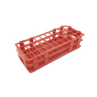 Suport pliabil pentru eprubete din PP, 21 de locuri (3×7), diametru 30 mm, roșu, 246×106×68 mm