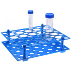 Suport pliabil pentru eprubete Falcon, 20 locuri pentru 50 ml și 30 locuri pentru 15 ml, albastru – PP