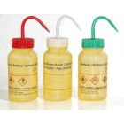 Sticlă de pulverizare LDPE 250 ml cu inscripția APĂ DISTILATĂ, gât larg GL40 - galbenă