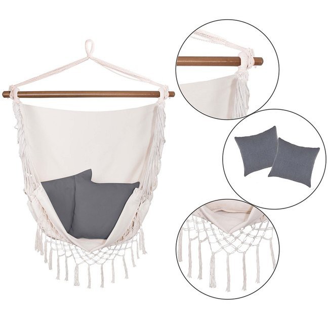 hamac bej cu perne gri 130x100cm cadru impregnat megamix.sk