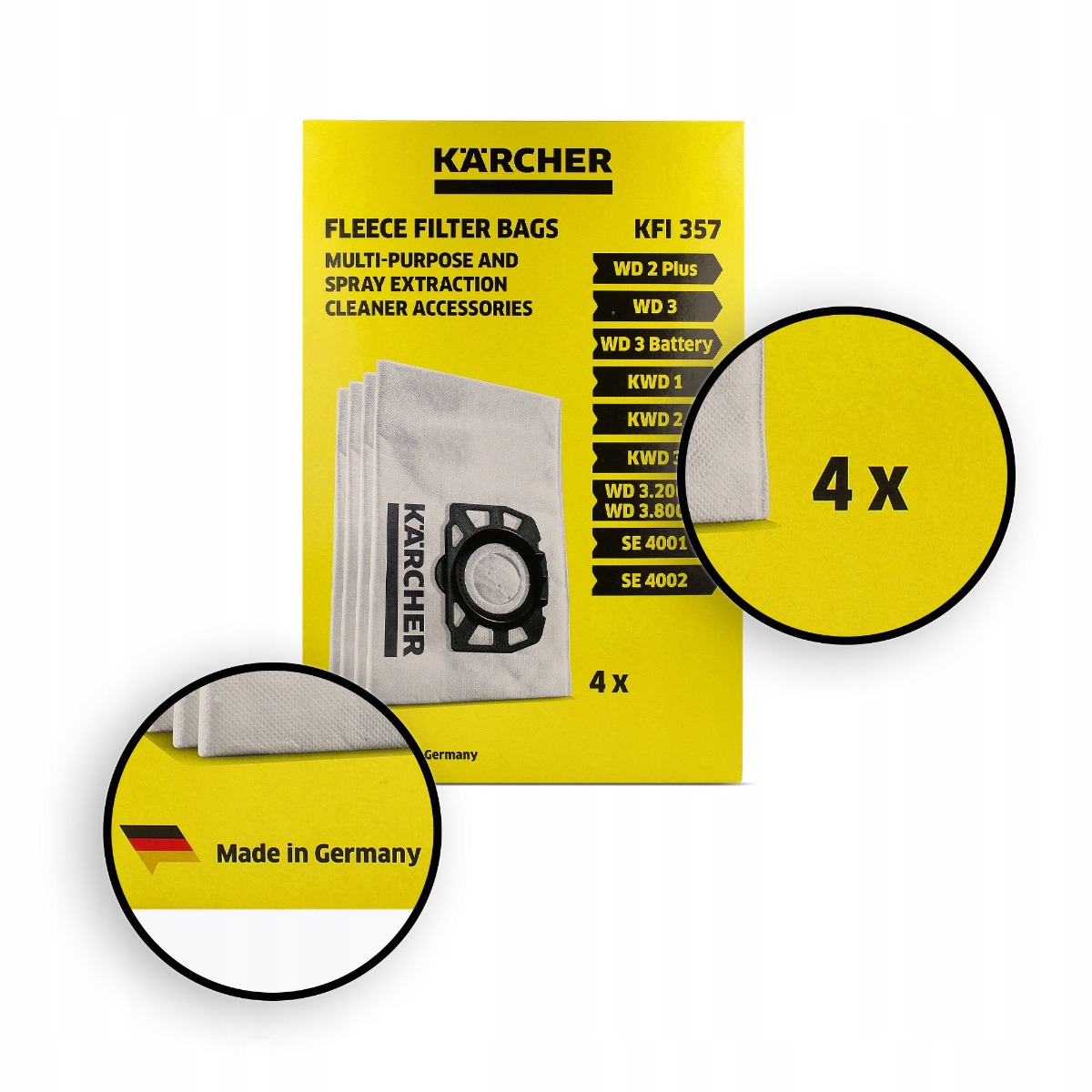 Saci din fibră de lână pentru aspirator Kärcher WD2 / WD3, set de 4 buc megamix.sk