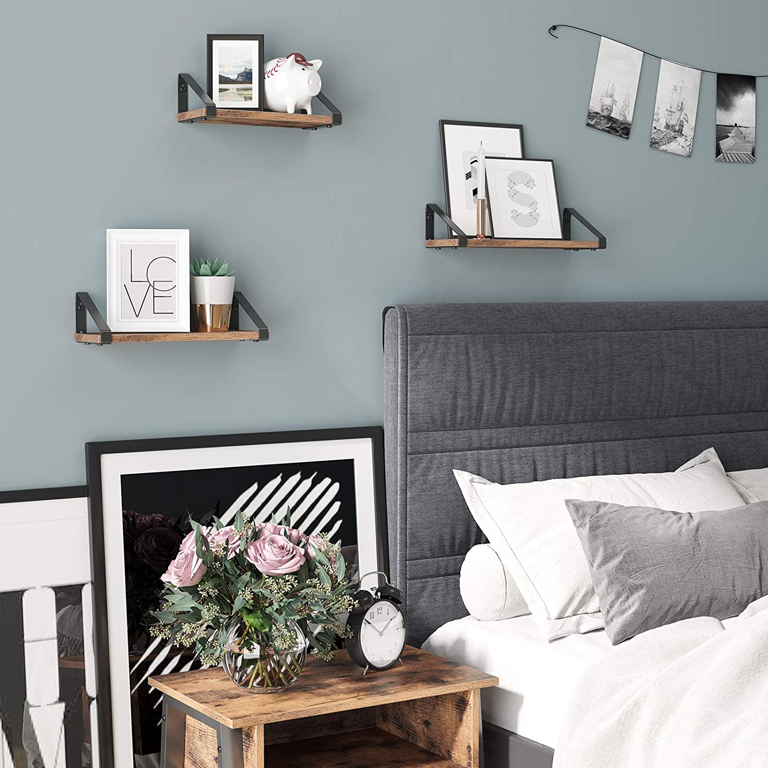 set de 3 polițe suspendate lemn maro metal megamix.sk