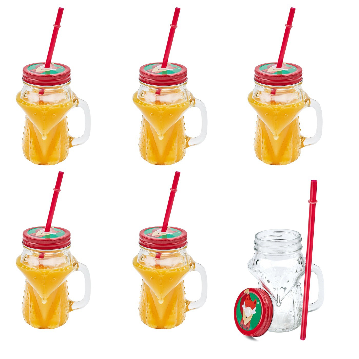 Set de pahare cu pai și capac Fox 450 ml 6 buc megamix.sk