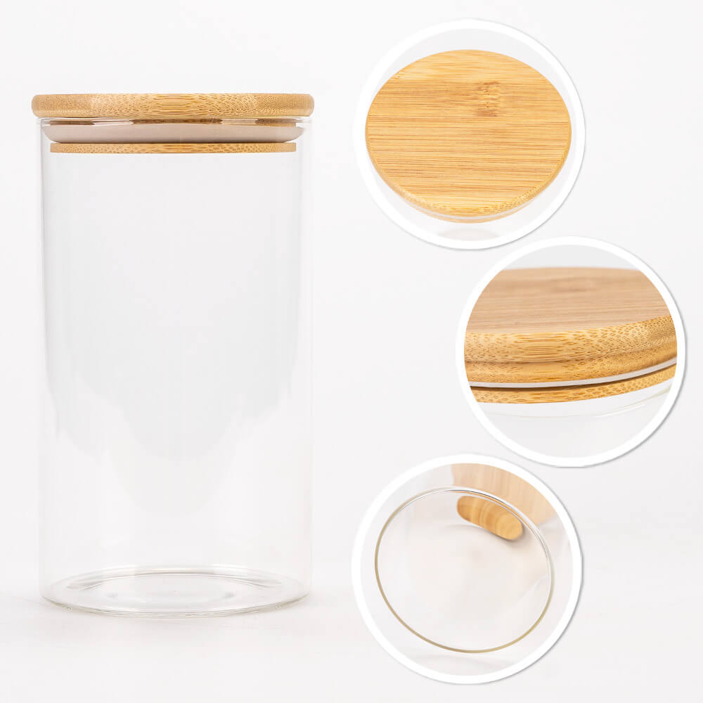 Recipient din sticlă cutie 1000ml 17cm cu capac etanș din lemn megamix.sk