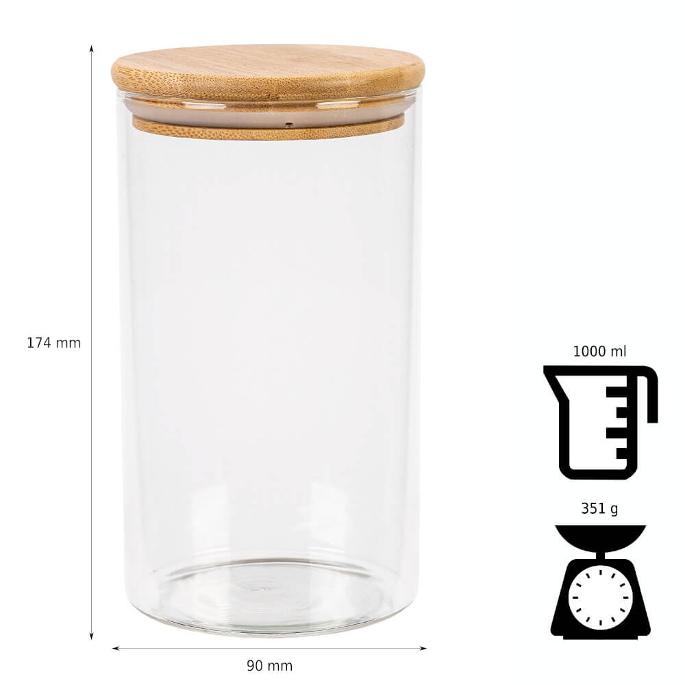 Recipient din sticlă cutie 1000ml 17cm cu capac etanș din lemn megamix.sk