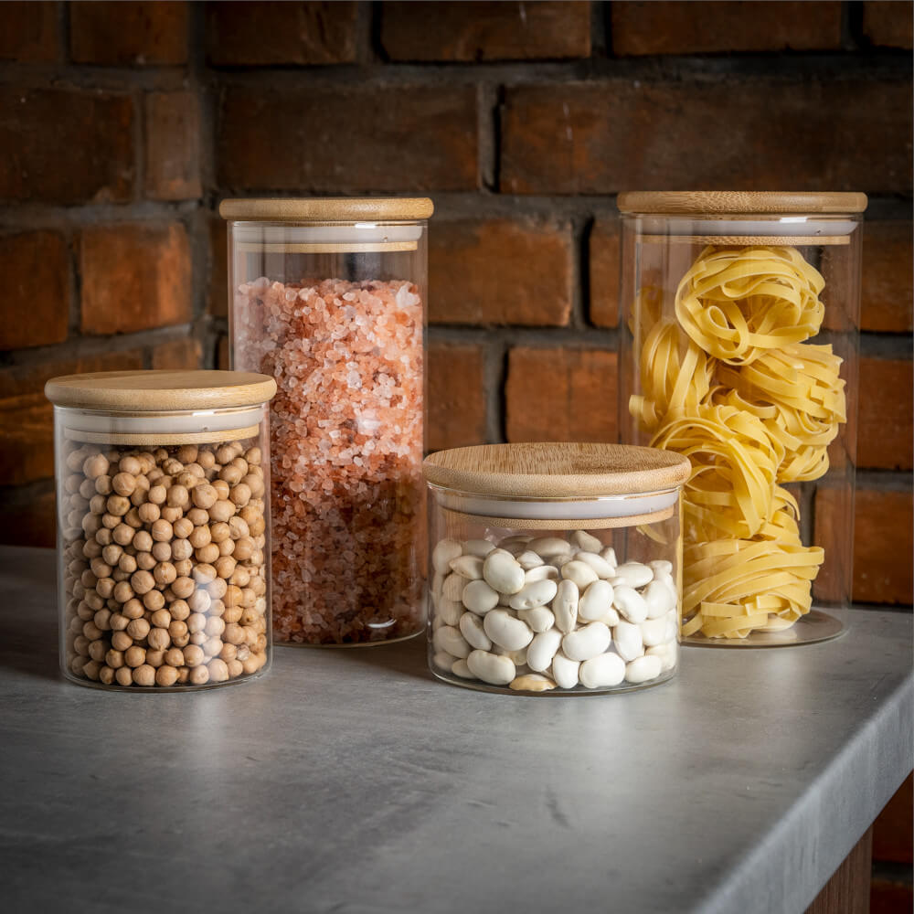 Recipient din sticlă cutie 1000ml 17cm cu capac etanș din lemn megamix.sk