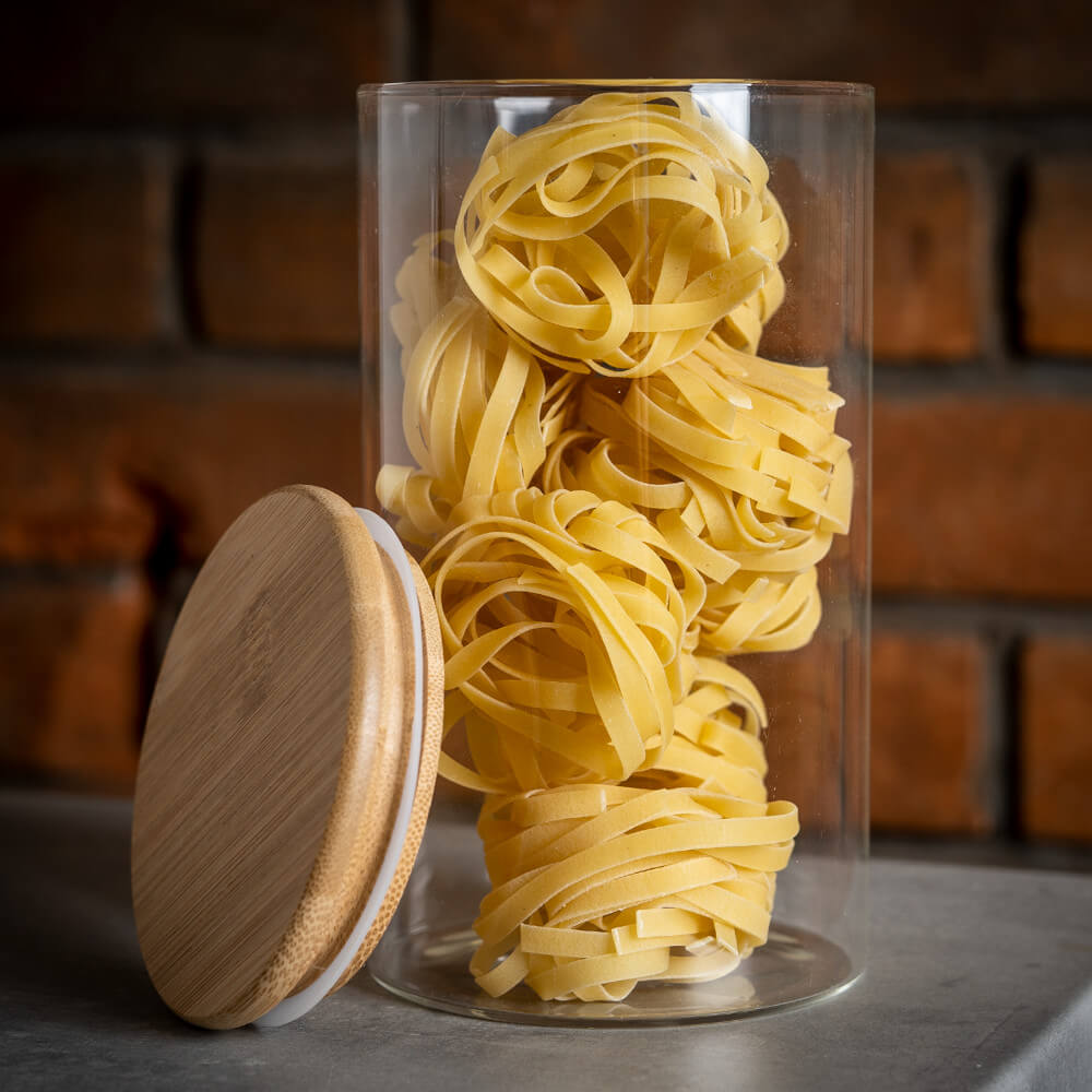 Recipient din sticlă cutie 1000ml 17cm cu capac etanș din lemn megamix.sk