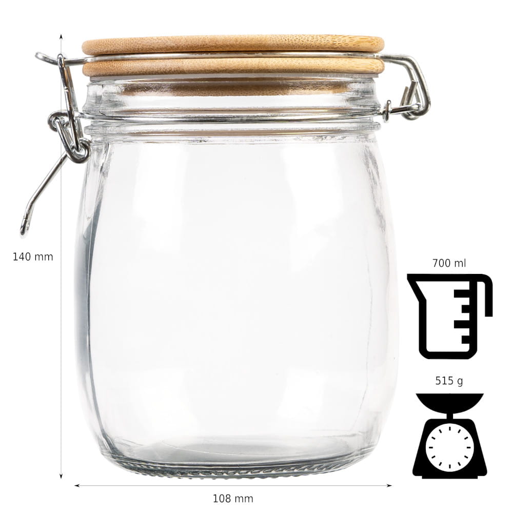 Recipient din sticlă borcan 700ml 14cm cu capac sigilant din lemn megamix.sk