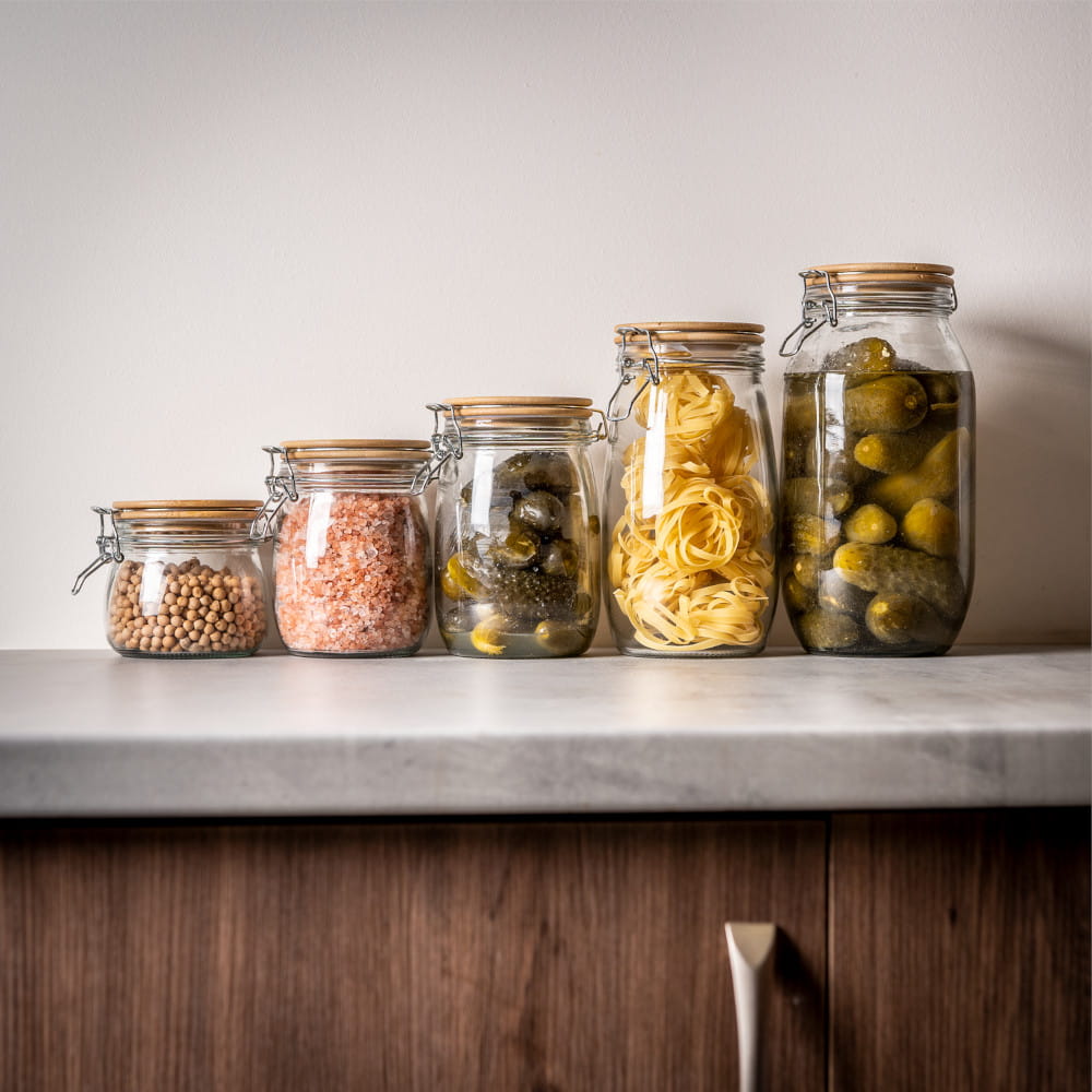 Recipient din sticlă borcan 700ml 14cm cu capac sigilant din lemn megamix.sk