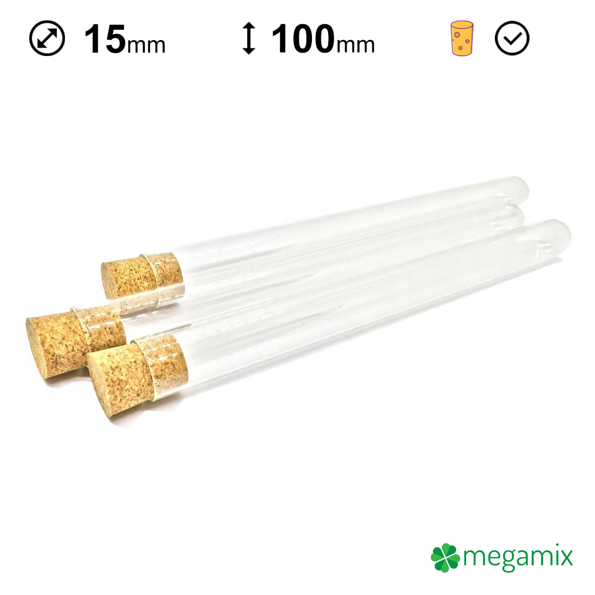 eprubete de sticlă cu dop de plută 100mm diametru 15mm 10 buc megamix.sk