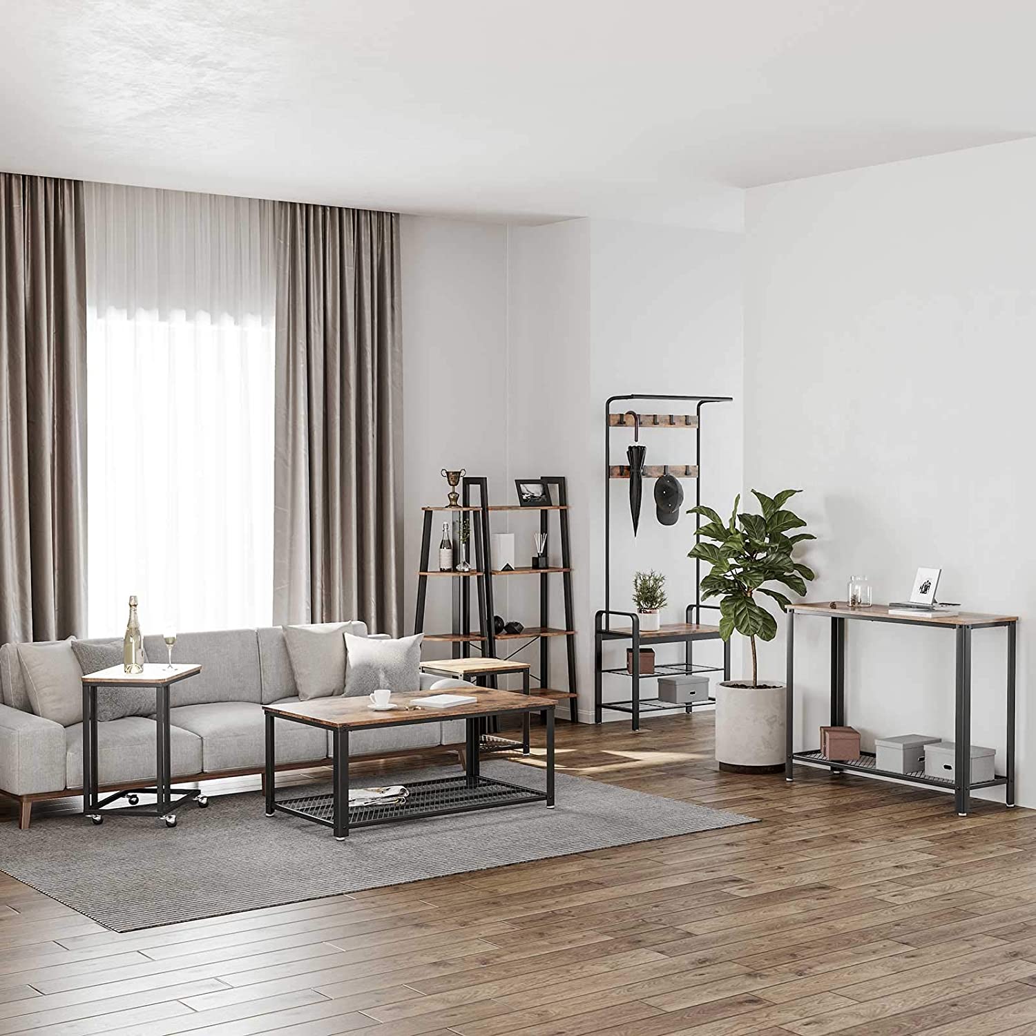 masă pe roți 50x35x61cm lemn maro rustic metal megamix.sk