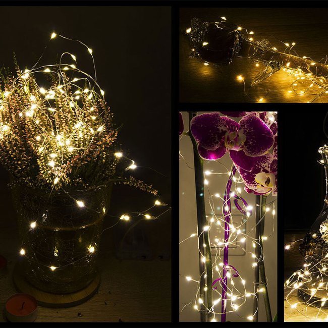 fir luminos 50 buc LED alb cald 5m pe baterii AA megamix.sk