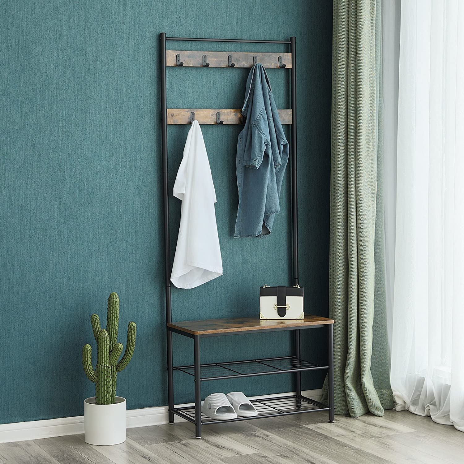 cuier pentru haine cu scaun 70x32x175cm lemn, metal maro megamix.sk