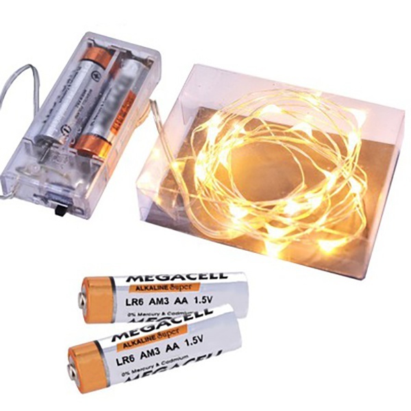 Sârmă luminoasă cu 20 de LED-uri pe baterii, culoare alb cald megamix.sk